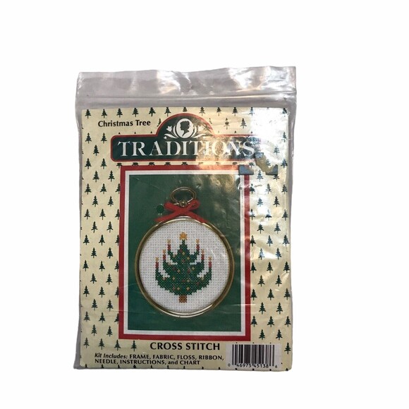 Traditions‎ Cross Stitch Kit T8542 Christmas Tree  Ornament With Frame Holiday - Picture 1 of 6